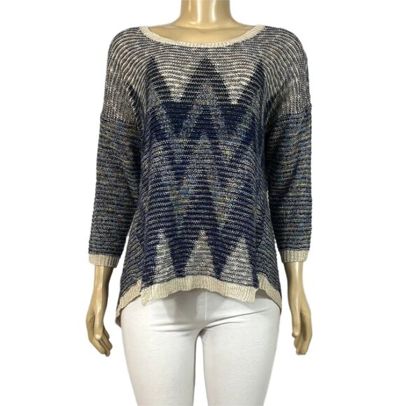NWT Cotton Country Sweater Denim Combo Womens Round Neck Tight Knit - Picture 1 of 9